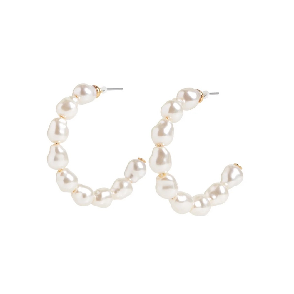 NWT Lele Sadoughi Stardust Pearl Hoop Earrings